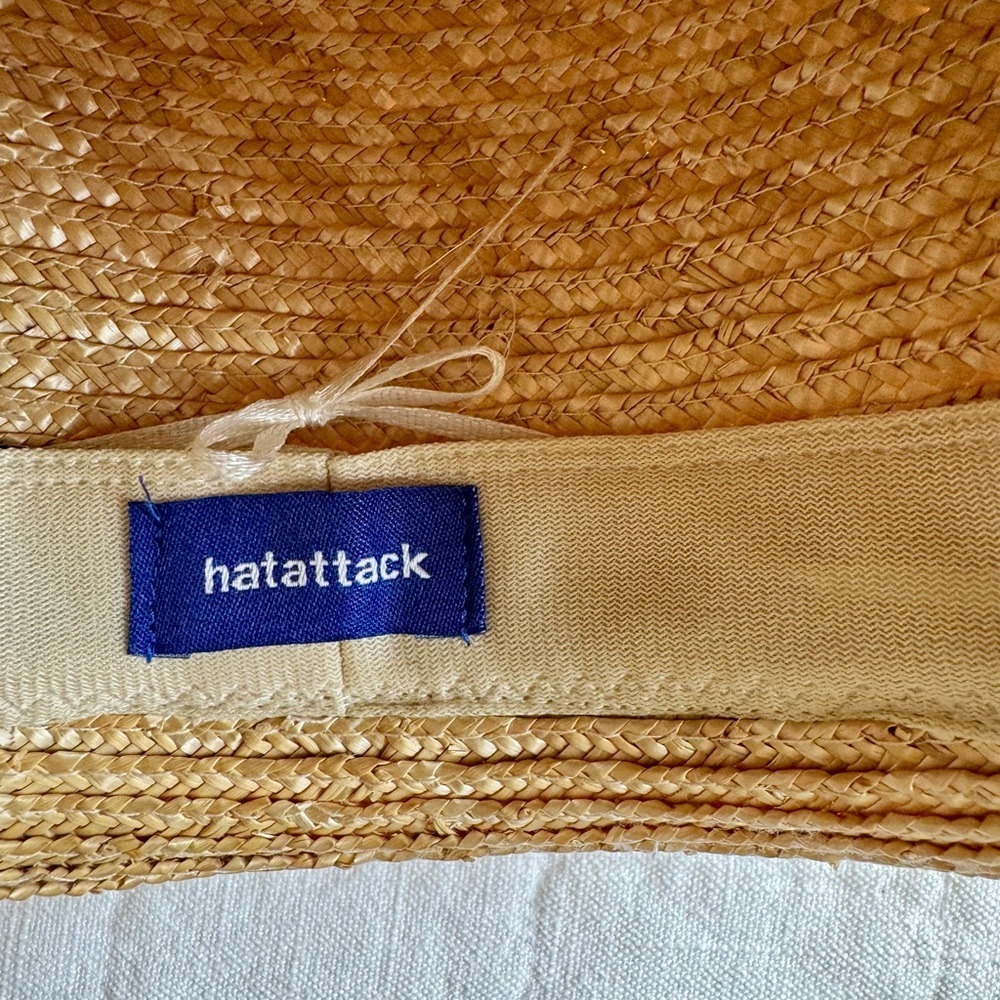 Hat Attack Shore Hat Natural Black Wheat Straw Frayed Brim Boater Sun Hat - Picture 7 of 8